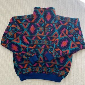 Vintage Wildrose Men’s Native Aztec Print 1/4 Zip Fuzzy Sherpa Sweater
